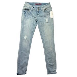 Bongo Jeans Girls 1 Juniors Blue Stretch Denim Rollcuff Skinny Y2K VTG Pants NWT